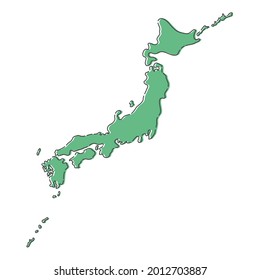 Map Of Japan. Simple And Cute Visualization Design For Infographics. Green Color Painted.