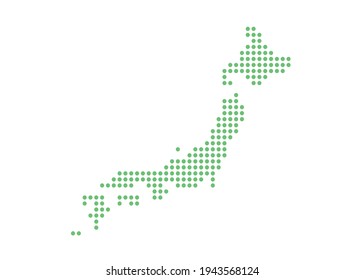 Map of Japan, simplified dot illustration. Green circle
