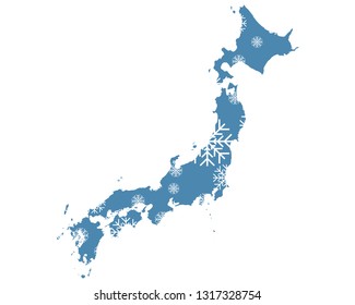 Map of Japan with snowflakes
