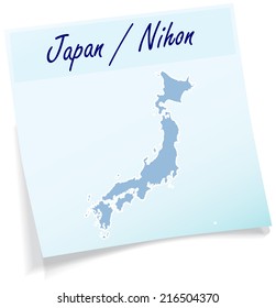 Map of Japan as sticky note in blue