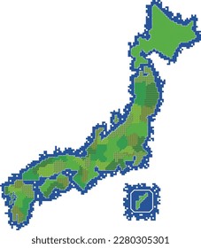 A map of Japan in the style of a role-playing game