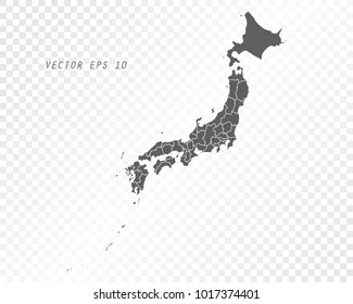 Map of Japan , vector illustration on transparent background. Items are placed on separate layers and editable.