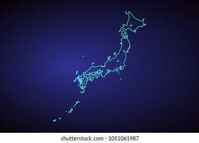 Map of Japan. Wire frame 3D mesh polygonal network line, design sphere, dot and structure. communications map of Japan. Vector Illustration EPS10.