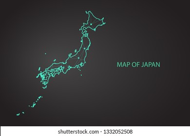 Map of Japan. Wire frame 3D mesh polygonal network line, design sphere, dot and structure. communications map of Japan. Vector Illustration EPS10. - Vector