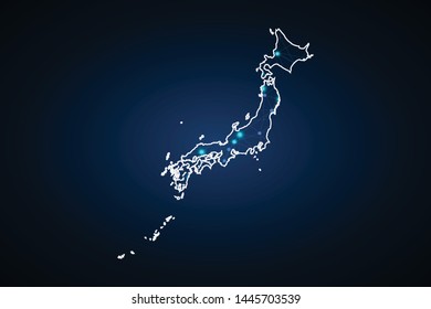 Map of Japan. Wire frame 3D mesh polygonal network line, design sphere, dot and structure. communications map of Japan. Vector Illustration EPS10. - Vector