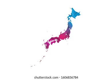 Map of Japan. Wire frame 3D mesh polygonal network line, design sphere, dot and structure. communications map of Japan. Vector Illustration EPS10.