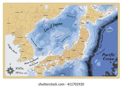 Map Japanese Sea Sea Depths Stock Vector (Royalty Free) 411701920 