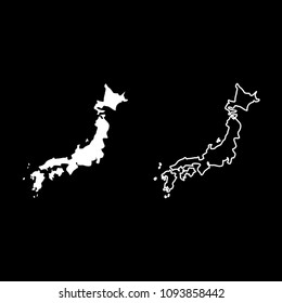 Map of Japon icon set white color outline