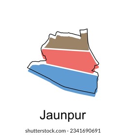 Mapa de la plantilla vectorial de Jaunpur con contorno, estilo de esbozo gráfico aislado en fondo blanco