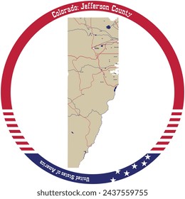 Map of Jefferson County in Colorado, USA arranged in a circle.