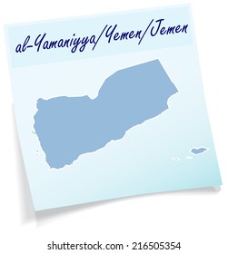 Map of Jemen as sticky note in blue