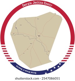 Map of Jenkins County in Georgia, USA arranged in a circle.