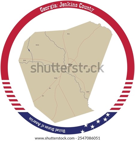 Map of Jenkins County in Georgia, USA arranged in a circle.