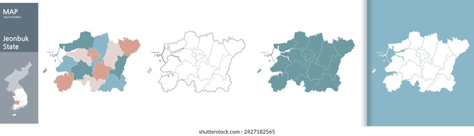 Map of Jeonbuk Special Self-Governing Province, Korean Peninsula, Republic of Korea (Map of Jeollabuk-do)