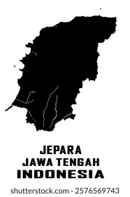 MAP OF JEPARA CITY, CENTRAL JAVA, INDONESIA, IN BLACK. JEPARA, CENTRAL JAVA, INDONESIA. 