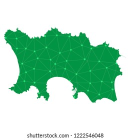 Map of Jersey from Polygonal wire frame low poly mesh,Jersey map Vector Illustration EPS10.
