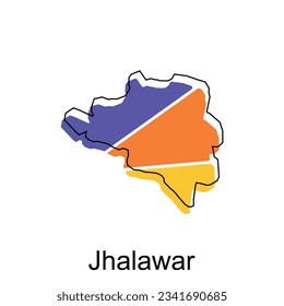Karte der Jhalawar-Vektorvorlage mit Umriss, grafischer Skizzenstil einzeln auf weißem Hintergrund