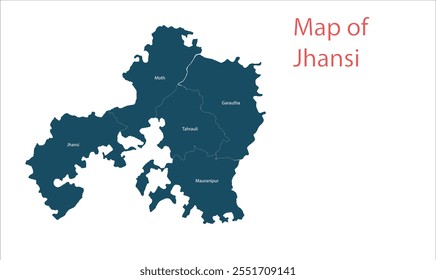 Mapa del distrito de Jhansi, distrito de Jhansi, estado de Uttar Pradesh, República de la India, gobierno de Uttar Pradesh, territorio indio, India oriental, política, aldea, turismo