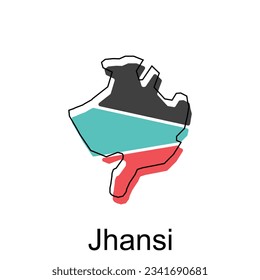 Map of Jhansi vector template with outline, graphic sketch style isolated on white background