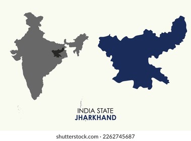 Map of Jharkhand , Map of Jharkhand with India, Map of Jharkhand state of  India Vector Illustration, map of Jharkhand with solid color, India.