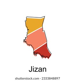 map of Jizan colorful modern vector design template, national borders and important cities illustration