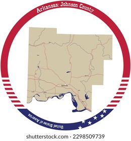 Map of Johnson County in Arkansas, USA arranged in a circle.