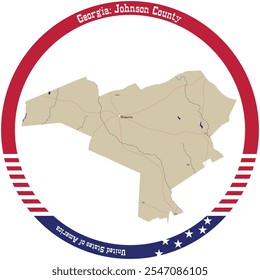 Map of Johnson County in Georgia, USA arranged in a circle.