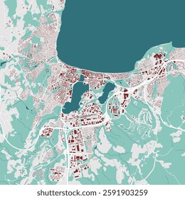 Map of Jonkoping, Sweden. Detailed city vector map with buildings, municipality area. Streetmap with roads.