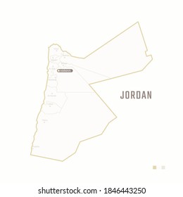 Map of Jordan with border, cities and capital Amman. Each city has separately for your design. Vector Illustration