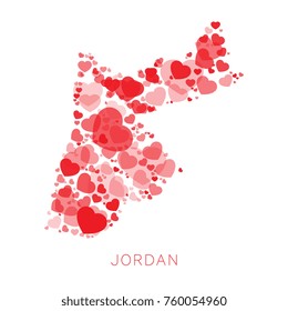map of jordan filled with hearts mosaic of different sizes and degrees of transparency