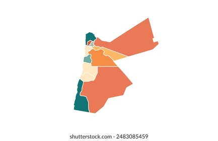 Map of Jordan isolated modern colorful style. for website layouts, background, education, precise, customizable, Travel worldwide, map silhouette backdrop, earth geography, political, reports. 