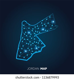 Map of Jordan made with connected lines and glowing dots.