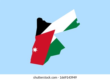 Map of Jordan on a blue background, Flag of Jordan on it.