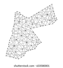 Map of Jordan from polygonal black lines and dots of vector illustration