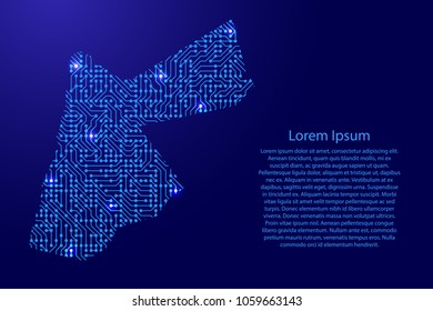 Map Jordan from printed board, chip and radio component with blue star space on the contour for banner, poster, greeting card, of vector illustration.