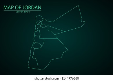 Map of Jordan,Green map on dark background of map of Jordan symbol for your web site design map. Vector illustration eps 10.
