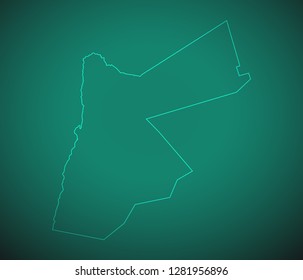 Map of Jordan,Green map on dark background. Vector illustration eps 10.
