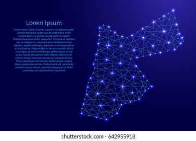 Map of Jordanl from polygonal blue lines and glowing stars vector illustration