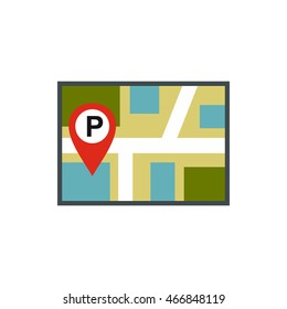 Map of JPS with a parking sign icon in flat style isolated on white background. Search symbol