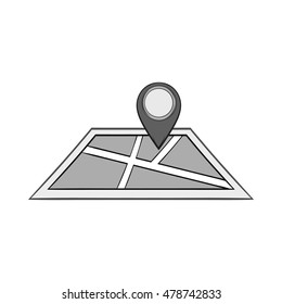 Map and JPS sign icon in black monochrome style isolated on white background. Navigation symbol. Vector illustration