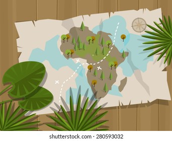 Map Jungle Africa Cartoon Treasure Hunter