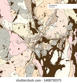 Map of Jyvaskyla Finland, art map print template, brown colored version for Apps, Print or web backgrounds