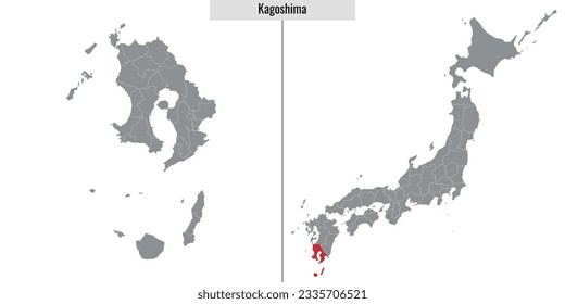 map of Kagoshima prefecture of Japan and location on Japanese map