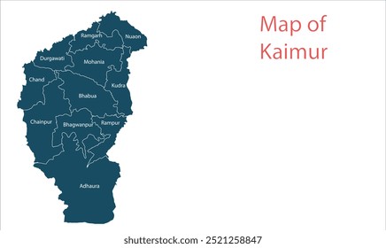 Mapa del distrito de Kaimur, distrito de Kaimur, estado de Bihar, República de la India, Gobierno de Bihar, territorio indio, India oriental, política, aldea, turismo
