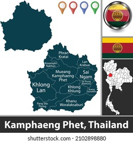 Map of Kamphaeng Phet province with districts and location on Thai map. Vector image