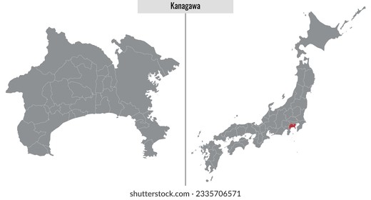 map of Kanagawa prefecture of Japan and location on Japanese map