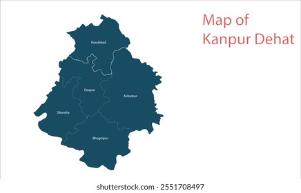 Mapa de Kanpur Dehat, Distrito de Kanpur Dehat, Estado de Uttar Pradesh, República de la India, Gobierno de Uttar Pradesh, territorio indio, India oriental, política, aldea, turismo