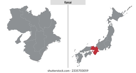 mapa de la región de Kansai en Japón y ubicación en el mapa japonés