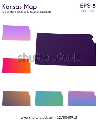Map of Kansas with beautiful gradients. Beautiful set of Kansas maps. Exceptional vector illustration.