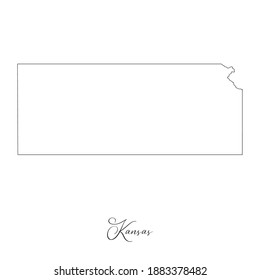 Map of Kansas. Border of Kansas and handwritten name of the state. Minimalist map. This vector map is appropriate for digital editing and prints of all sizes.